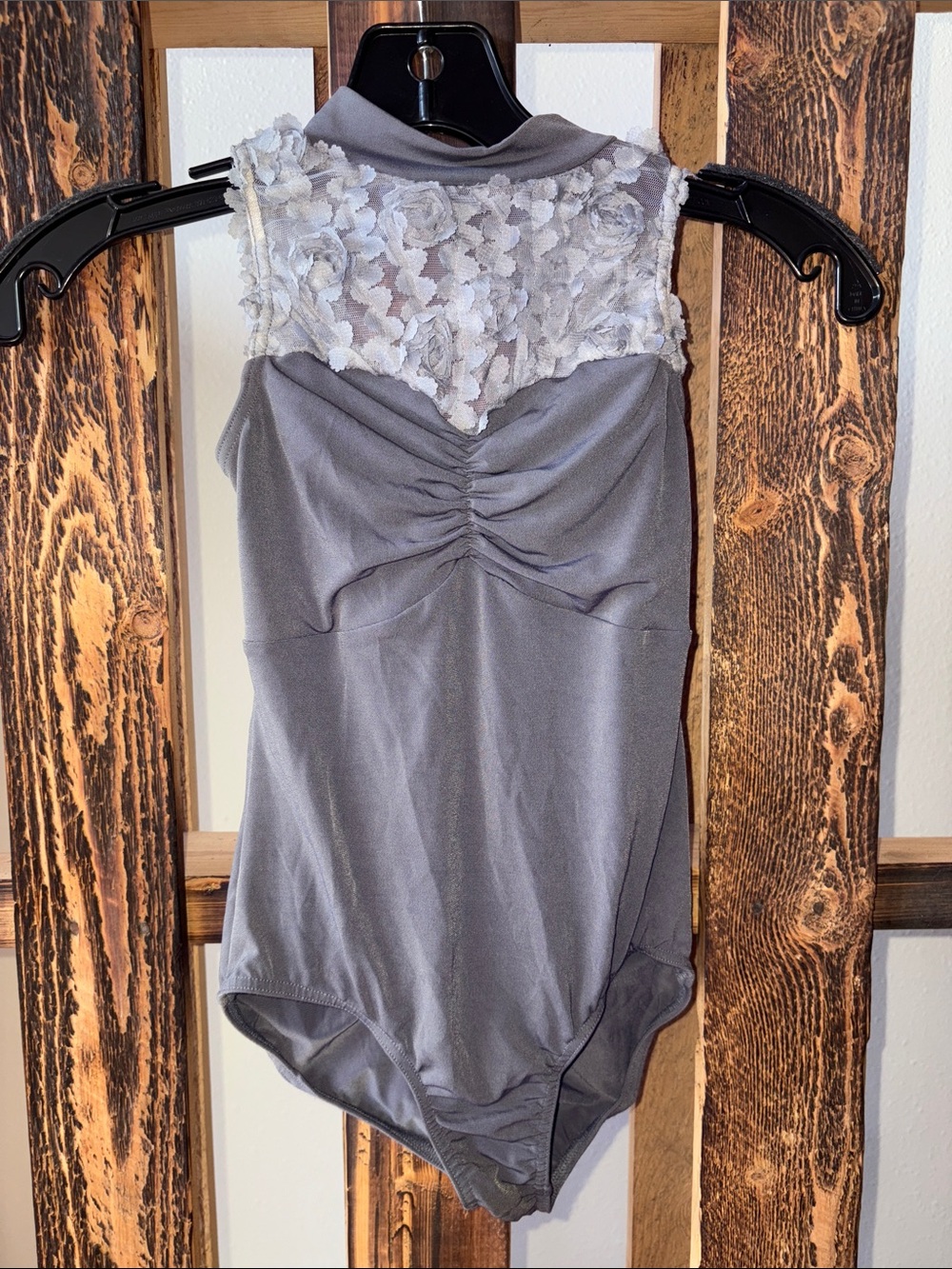 Girls' Gray Lace-Back Dance Bodysuit